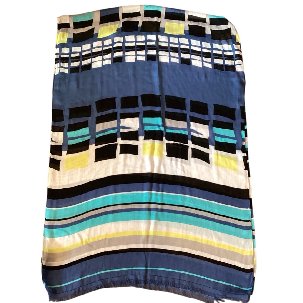 NIC+ZOE Lightweight Blue Yellow Black‎ Grey White Colorblock Blanket Scarf